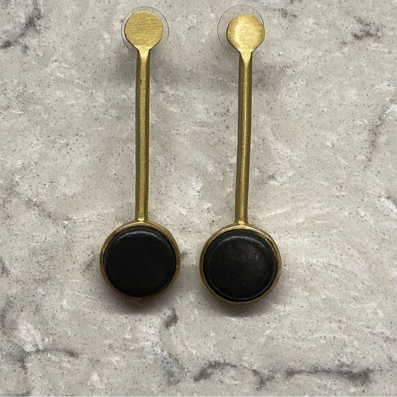 Ink+Alloy Black & Brass Pendulum Earrings NEW - Picture 4 of 9